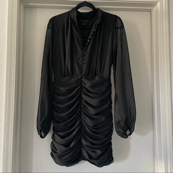 House of Harlow 1960 Black Ruched Long Sleeve Dress Fully Lined - Size 6 - Picture 4 of 7